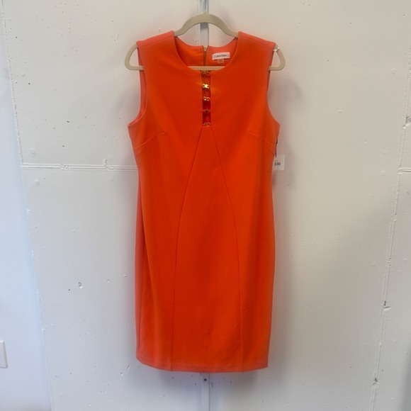 Calvin Klein Dresses & Skirts - NWT Calvin Klein Orange Sleeveless Sheath‎ Dress Gold Cutout Neck CD7C193Y Sz 12